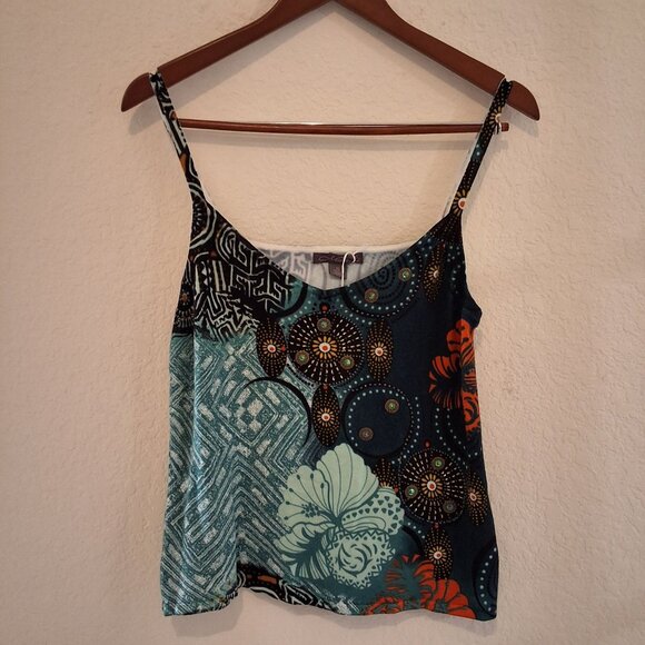 Y2K Metric Cropped Multicolor Floral Cardigan & Tank Set with Beaded Jeweled Det - Picture 2 of 8